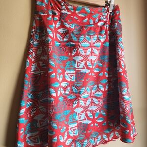 Soybu Red and Teal Patterned A-Line Skirt